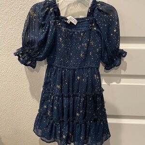 ⭐️ NWOT Ivy City Co Navy Blue & Gold Star Print Dress Size 3T 💫